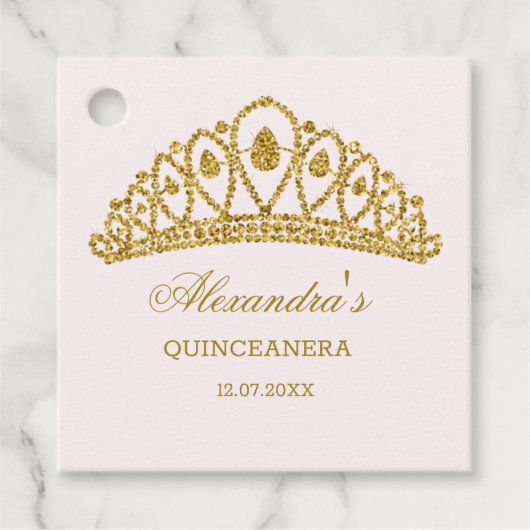 Modern goud glitter effect tiara Quinceanera Bedankjes Labels (Voorkant)
