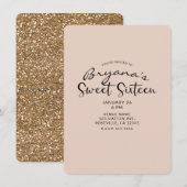 Modern Goud Glitter Glam Sweet 16 Zestien Party Kaart (Voorkant / Achterkant)