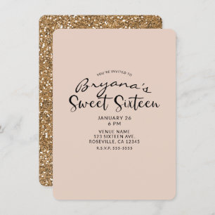 Modern Goud Glitter Glam Sweet 16 Zestien Party Kaart