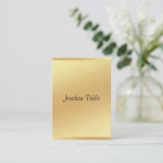 Modern Goud Glitter Hand Script Professional Cool Visitekaartje (Staand voorkant)