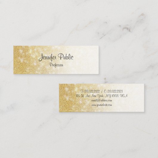 Modern Goud Glitter Kalligrafie Script Elegant Mini Visitekaartje (Voorkant / Achterkant)