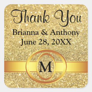 Modern Goud Glitter Monogram Dank u bruiloft Vierkante Sticker