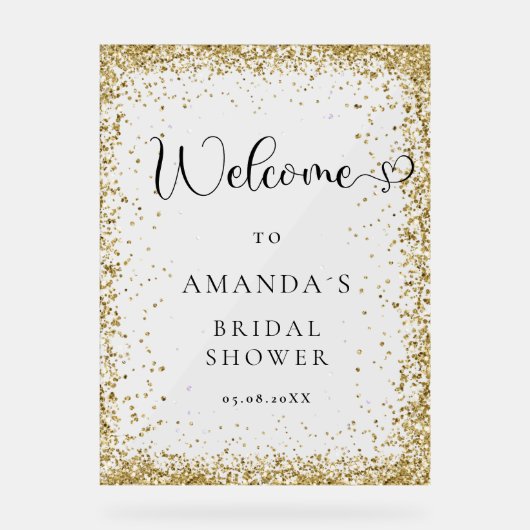 Modern, goud-glitter, welkom acryl bord (Voorkant)