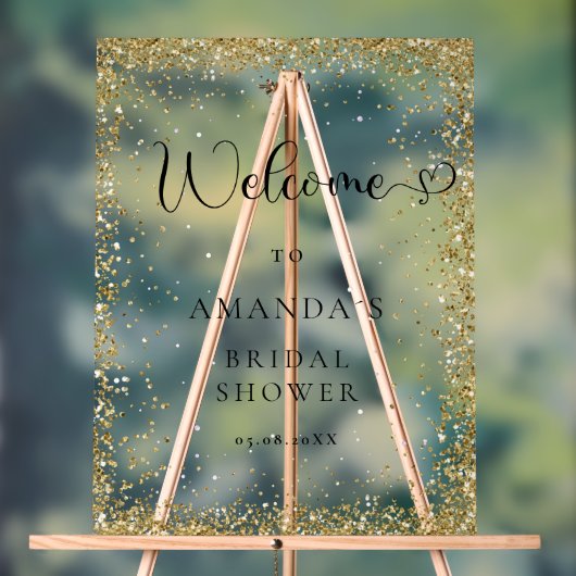 Modern, goud-glitter, welkom acryl bord (Neutraal)