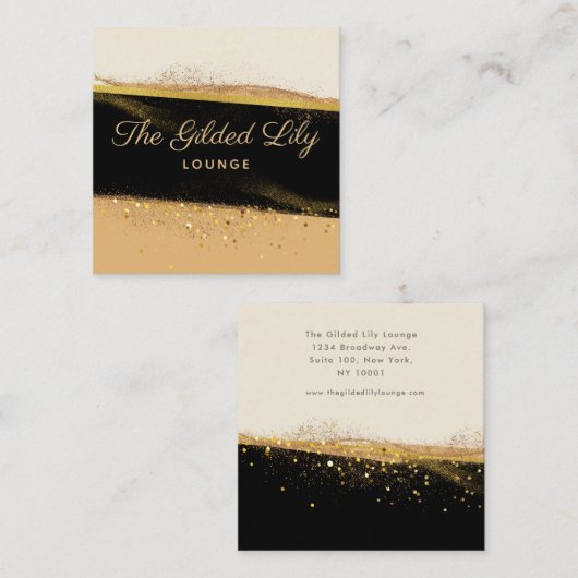 Modern Goud Glitter Zwart en Beige Visitekaartje (Voorkant / Achterkant)