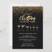 Modern Goud Glitter Zwart Kerstmis Cocktail Party Kaart (Voorkant)