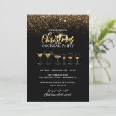 Modern Goud Glitter Zwart Kerstmis Cocktail Party Kaart (Staand voorkant)
