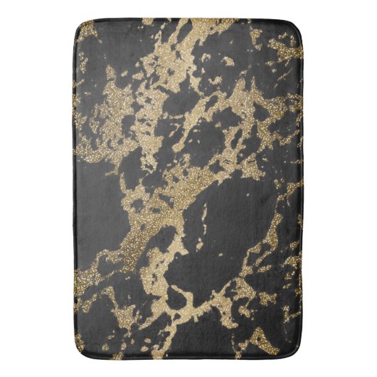 Modern Goud Glitter Zwart Marmer Badmat (Voorkant Verticaal)