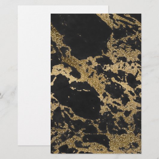 Modern Goud Glitter Zwart Marmer Briefpapier (Voorkant / Achterkant)