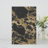 Modern Goud Glitter Zwart Marmer Briefpapier (Staand voorkant)