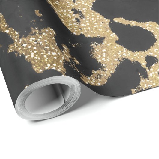 Modern Goud Glitter Zwart Marmer Cadeaupapier (Rol Hoek)