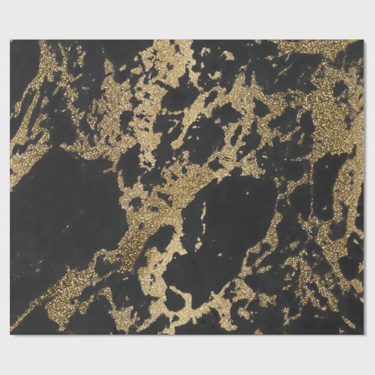 Modern Goud Glitter Zwart Marmer Cadeaupapier (Vlak)