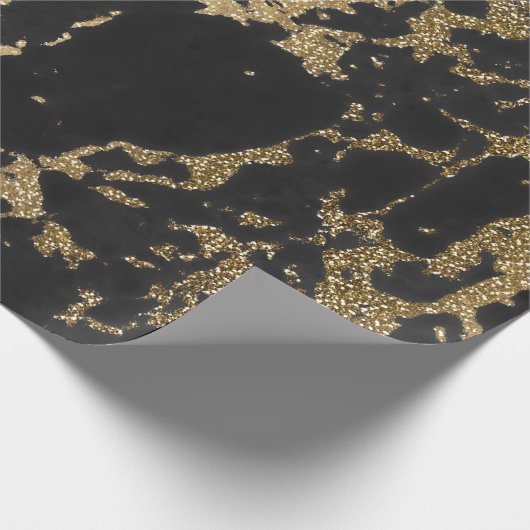 Modern Goud Glitter Zwart Marmer Cadeaupapier (Hoek)