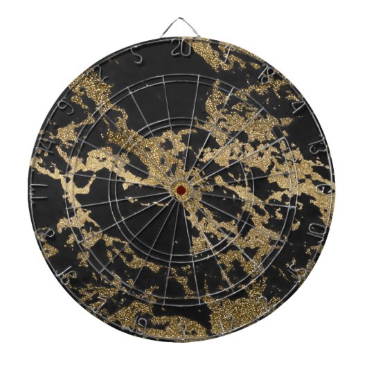 Modern Goud Glitter Zwart Marmer Dartbord (Voorkant)