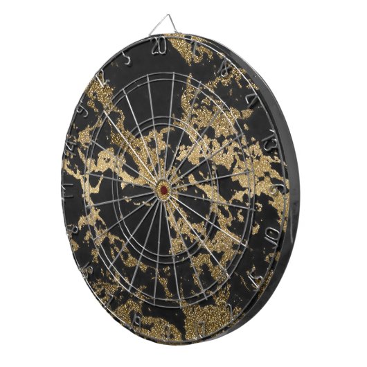Modern Goud Glitter Zwart Marmer Dartbord (Voorkant Rechts)