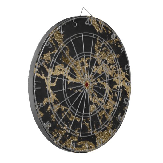 Modern Goud Glitter Zwart Marmer Dartbord (Voorkant Links)