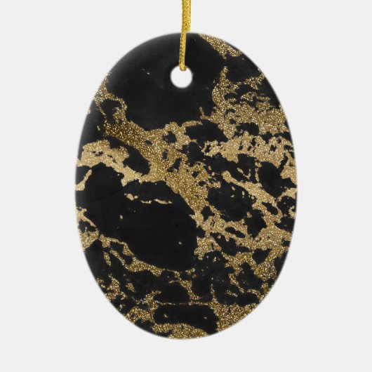 Modern Goud Glitter Zwart Marmer Keramisch Ornament (Voorkant)