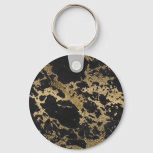 Modern Goud Glitter Zwart Marmer Sleutelhanger
