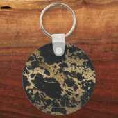 Modern Goud Glitter Zwart Marmer Sleutelhanger (Voorkant)