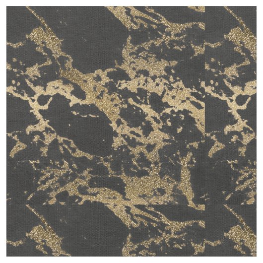 Modern Goud Glitter Zwart Marmer Stof (Close Up)