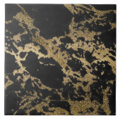 Modern Goud Glitter Zwart Marmer Tegeltje (Voorkant)