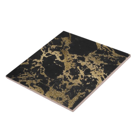 Modern Goud Glitter Zwart Marmer Tegeltje (Zijkant)