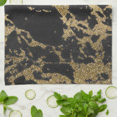 Modern Goud Glitter Zwart Marmer Theedoek (Gevouwen)