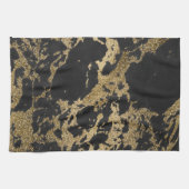 Modern Goud Glitter Zwart Marmer Theedoek (Horizontaal)
