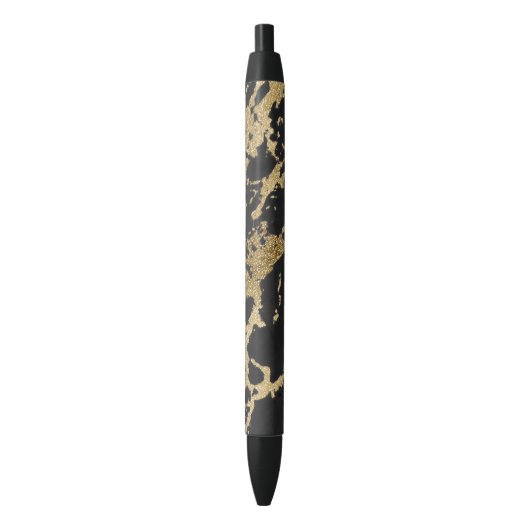 Modern Goud Glitter Zwart Marmer Zwarte Inkt Pen (Voorkant Verticaal)