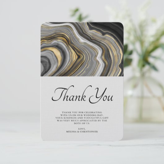 Modern Goud & Grijs Agaat Geode Patroon Dank u Bedankkaart (Staand voorkant)