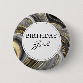 Modern Goud & Grijs Agaat Geode Verjaardagsmeisje Ronde Button 5,7 Cm