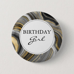 Modern Goud & Grijs Agaat Geode Verjaardagsmeisje Ronde Button 5,7 Cm