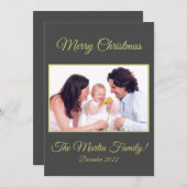 Modern Goud & Grijs Prettig Kerstfeest Foto Feestdagenkaart (Voorkant / Achterkant)
