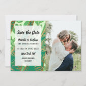 Modern Goud Groen Cactus Palm Leaf Geometrisch Save The Date (Voorkant)