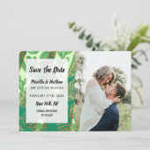 Modern Goud Groen Cactus Palm Leaf Geometrisch Save The Date (Staand voorkant)