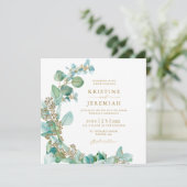 Modern Goud Groen Eucalyptus Waterverf Bruiloft Kaart (Staand voorkant)