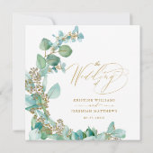 Modern Goud Groen Eucalyptus Waterverf Bruiloft Kaart (Achterkant)