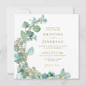 Modern Goud Groen Eucalyptus Waterverf Bruiloft Kaart (Voorkant)