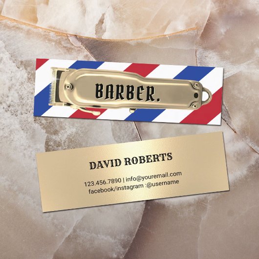 Modern Goud Haar Clipper Barber Shop Strepen Mini Visitekaartje