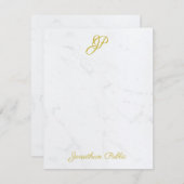 Modern Goud Hand Script Monogram Elegant Marmer Notitiekaartje (Voorkant / Achterkant)