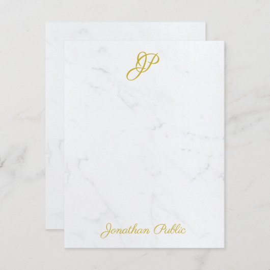Modern Goud Hand Script Monogram Elegant Marmer Notitiekaartje (Voorkant / Achterkant)