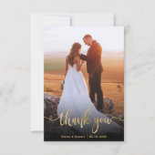 Modern Goud Handgeschreven Script Foto Bruiloft Bedankkaart (Voorkant)