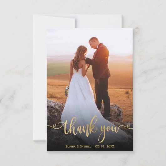 Modern Goud Handgeschreven Script Foto Bruiloft Bedankkaart (Voorkant)