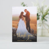 Modern Goud Handgeschreven Script Foto Bruiloft Bedankkaart (Staand voorkant)