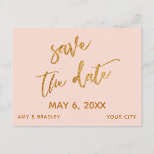 Modern Goud Handschrift Blush Pink Save the Date Aankondigingskaart