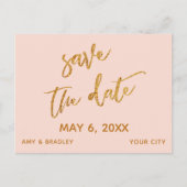 Modern Goud Handschrift Blush Pink Save the Date Aankondigingskaart (Voorkant)