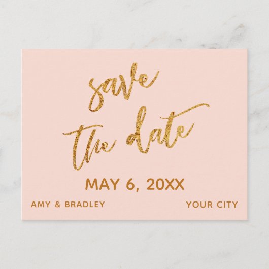 Modern Goud Handschrift Blush Pink Save the Date Aankondigingskaart (Voorkant)