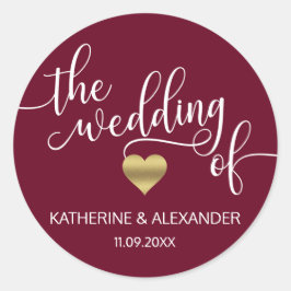 Modern Goud Hart Bourgondië HET HUWELIJK VAN zeeho Ronde Sticker