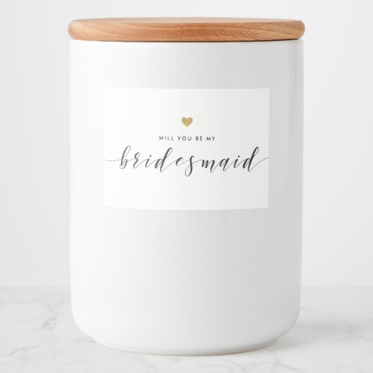 Modern Goud Hart Bruidsmeisje Voorstel Gift Label Voedselcontainer Etiket (Voorkant)