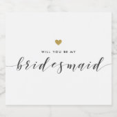 Modern Goud Hart Bruidsmeisje Voorstel Sparkling Wijnetiket (Enkel label)